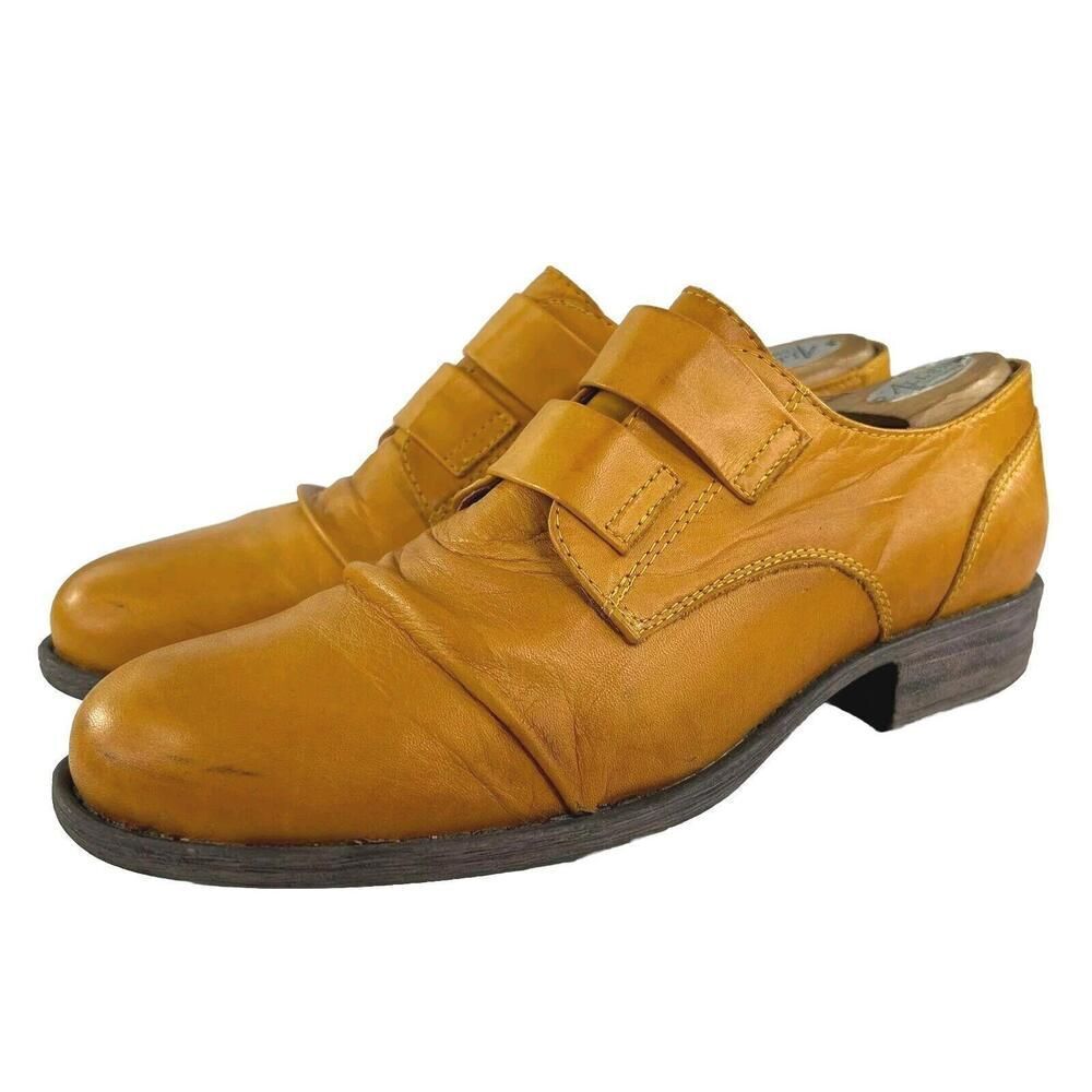 Miz Mooz Mustard Yellow Leather Slip-On Ankle Boots